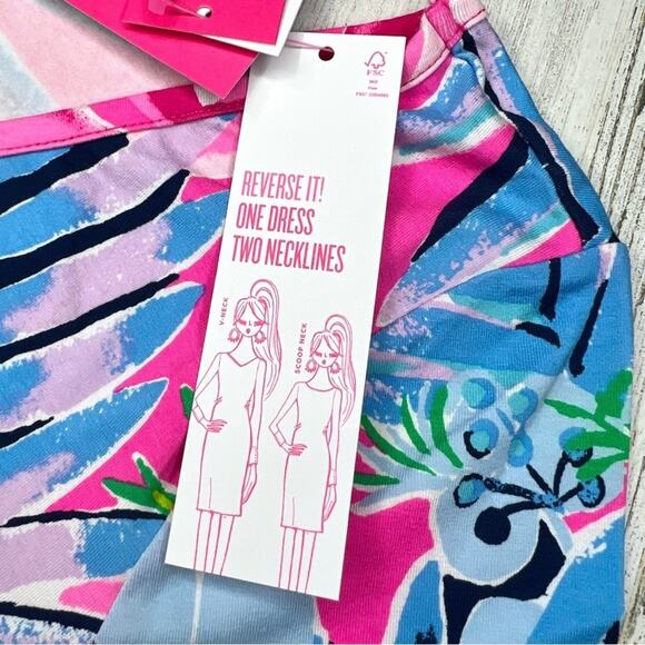 Lilly Pulitzer Kaisley Dual Neckline UPF 50+ Swing Dress Cockatoo Pink Large - Picture 11 of 14